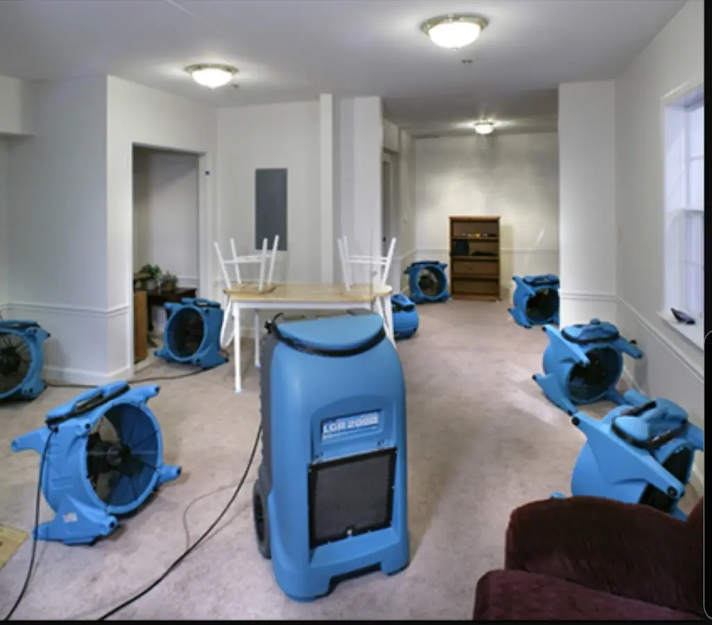 Air movers and dehumidifier setup for Water Extraction & Removal in Vincent